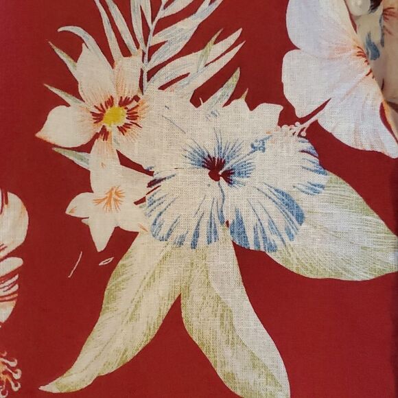 LINEN COTTON HAWAII ALOHA SHIRT MEN'S XXL MAROON WHITE BLUE LONG SLEEVE TROPICAL - Picture 3 of 9